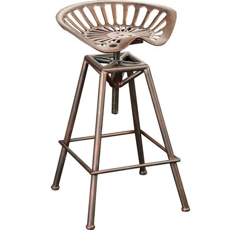 Noble House Lawrence Saddle-Style Bar Stool, 26-Inch, Finished in Copper and Silver