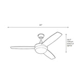 Harbor Breeze Beach Creek 44-Inch Ceiling Fan with LED Light, Brushed Nickel Finish, Remote, 3 Blades and Indoor Downrod or Flush-Mount Design