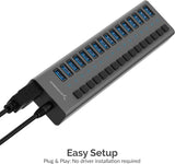 Sabrent HB-PU16 16-Port USB 3.0 Data Hub and Charger with Individual Switches, 90 Watts