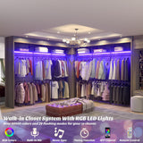 Aheaplus Industrial Pipe Clothing Rack with LED Lights & Shelves, Reversible 79.7in Heavy-Duty Garment Wardrobe for Walk-In Closet, Black