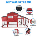 Two-Story Wooden Chicken Coop and Rabbit Hutch with Outdoor Run, Nesting Box, Ramp and Deep No-Leak Pull-Out Tray, Indoor or Outdoor Cage for Chicks and Bunnies, Black