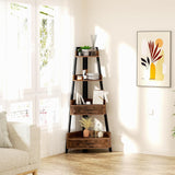Elsie&Mi Rustic Brown Corner Cabinet, 55.1 Inch Tall Storage Shelf with 4 Tiers and 2 Drawers for Living Room, Office, Kitchen, Basement or Bedroom