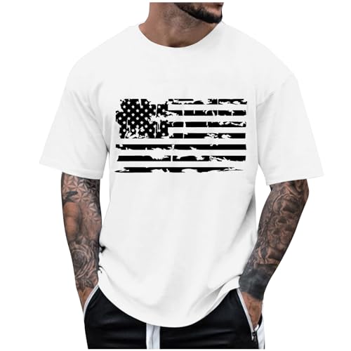 Mens Distressed American Flag Graphic T-Shirt, Short-Sleeve Patriotic Shirt for Independence Day