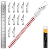 DIYSELF Precision Craft Knife Kit with 11 SK5 High-Carbon Steel Blades and 15cm Steel Ruler, Exacto, Stencil and Art Knife for Fondant and Scrapbooking, Green