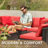 Devoko 6-Piece Beige Patio Conversation Set with Handwoven Rattan Sofa, Sectional Seating, Cushions and Glass Table