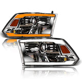 Alpha Owls 8710401 Crystal Headlights with Switchback Sequential LED Light Bar and Startup Light, Black and Amber, Fits 2009-2018 Dodge Ram 1500, 2500 and 3500 and 2019-2023 Classic Halogen Models