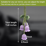 Purple Handmade Daisy Rear View Mirror Charm for Cars, Universal Convallaria Decorative Hanging Ornament for Most Vehicles