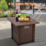 SINGLYFIRE SGFP-001C Square Propane Fire Pit Table, 28 Inch, 50,000 BTU, with Cover, Lid and 6.6 lbs Lava Rock, Brown