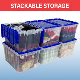 6-Pack Akro-Mils KeepBox 12-Gallon Clear Storage Totes with Attached Lids, Nesting and Stackable Design for Garages, Closets, and Moving, 21-1/2 x 15 x 12-1/2, Clear/Blue