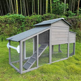 Two-Story Wooden Chicken Coop and Rabbit Hutch with Outdoor Run, Nesting Box, Ramp and Deep No-Leak Pull-Out Tray, Indoor or Outdoor Cage for Chicks and Bunnies, Black