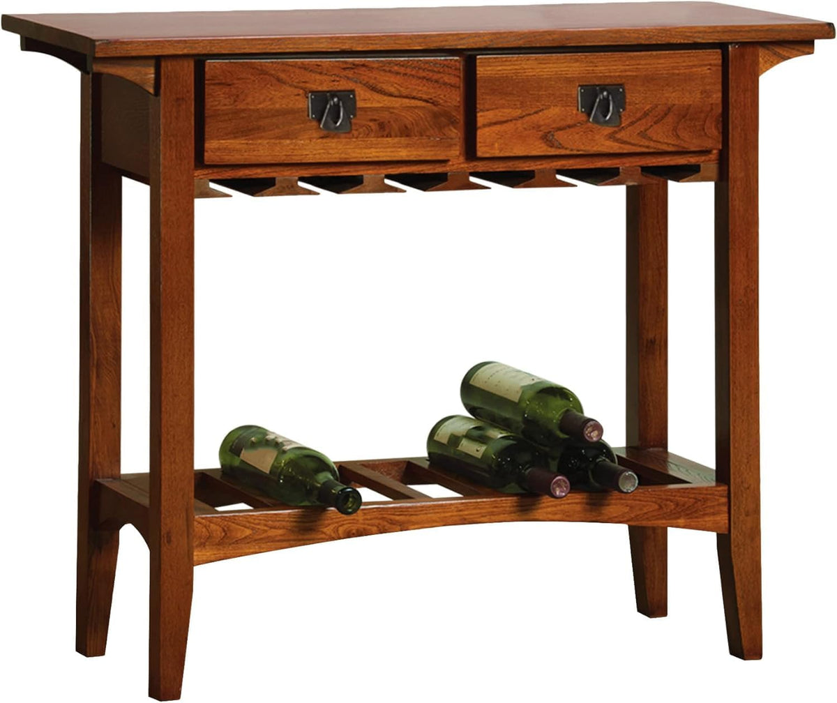 Mission Wine Stand with Two Drawers, Glass and Bottle Storage for 12 Glasses and 7 Bottles