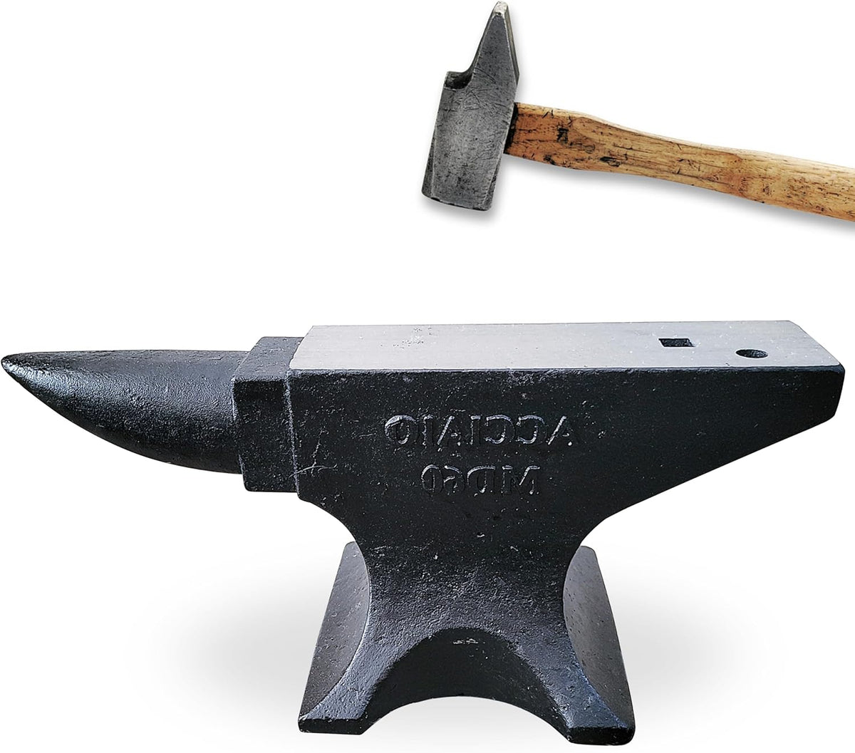 132-Lb Cast Steel Anvil with Single Horn, Round and Square Holes, High-Hardness Body and Stable Base for Metalsmith Bending and Shaping