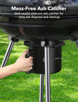 22-Inch Kettle Charcoal BBQ Grill with Lid Thermometer, Plated Steel Grates, Integrated Wheels and Slide-Out Ash Catcher for Patio, Picnic and Backyard Cooking