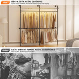 Aheaplus Industrial Pipe Clothing Rack with LED Lights & Shelves, Reversible 79.7in Heavy-Duty Garment Wardrobe for Walk-In Closet, Black