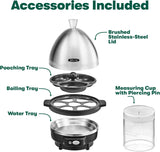 BELLA Rapid Electric Egg Cooker & Omelet Maker with 7-Egg Capacity Tray, Auto Shut-Off, and Settings for Poached, Soft, Medium, and Hard-Boiled Eggs, Black & Steel