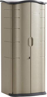Rubbermaid 2 × 2.5 ft. Vertical Outdoor Storage Shed, Weather-Resistant Resin Construction in Olive and Sandstone