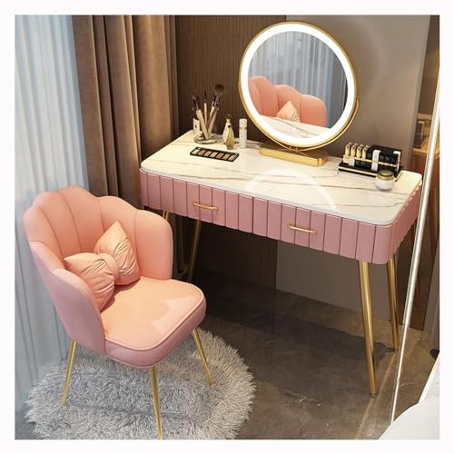 Modern Bedroom Dressing Table with Adjustable LED Lighted Mirror, Storage Drawer and 3-Color Lighting Modes for Makeup Organization