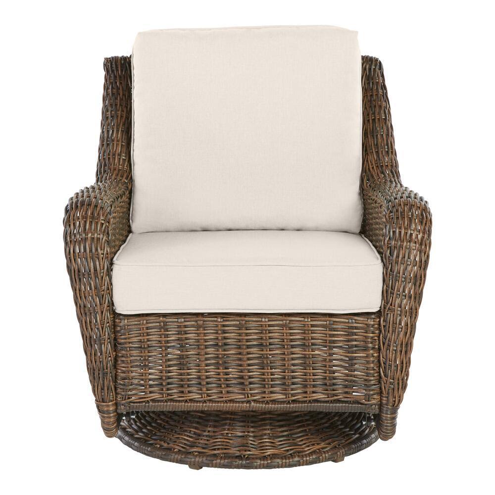 Hampton Bay Cambridge Outdoor Swivel Rocking Chair with Brown Wicker Finish and CushionGuard Almond Tan Cushions