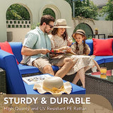 Devoko 6-Piece Beige Patio Conversation Set with Handwoven Rattan Sofa, Sectional Seating, Cushions and Glass Table
