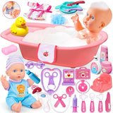 25-Piece Baby Doll Care Playset with 14 Doll Toys, Cradle, High Chair, Milk Bottle, Pacifier and Diaper for Girls and Boys Ages 3, 4, 5, 6+