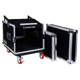 Sound Town STMR-8UW 8-Space PA/DJ Road Rack Case with Slant Mixer Top and Casters