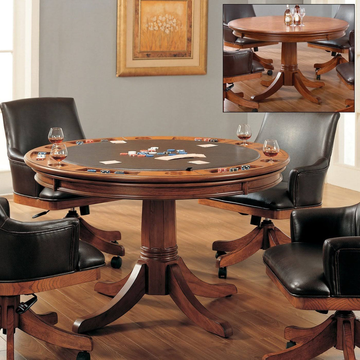 Hillsdale Furniture Parkview Round Game Table in Medium Brown Oak