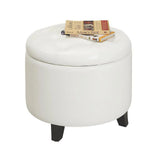 Pemberly Row Modern Round Ottoman with Ivory Faux Leather Fabric