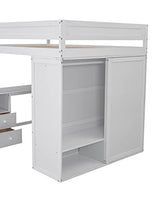 Full-Size Solid Wood Loft Bed with Built-In Ladder, Safety Guardrails, Wardrobes, 2-Drawer Desk and Storage Cabinet, White