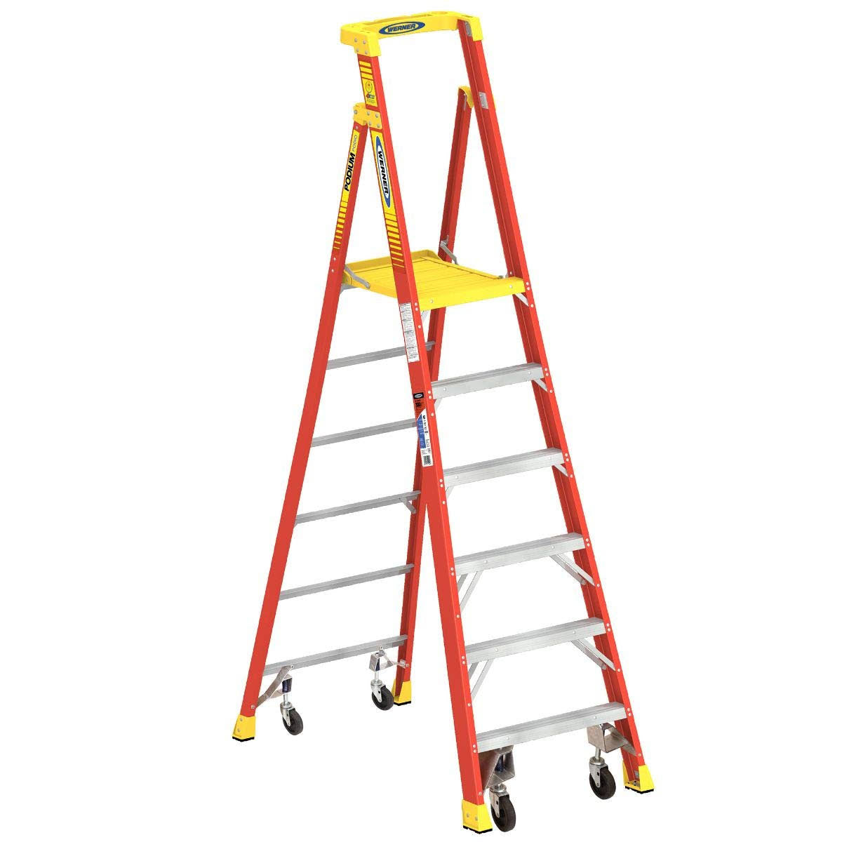 Werner PD6206-4C 6-Ft Fiberglass Podium Stepladder, 300-Lb Capacity
