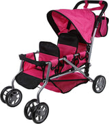 Mommy & Me 9668A Triplet Doll Pram with Back-to-Back Seating, Swiveling Wheels and Carriage Bag
