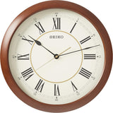 SEIKO Round Wall Clock with Roman Numerals and Wood-Finish Frame, 16 Inches