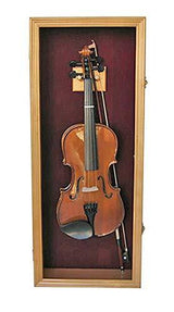 DisplayGifts Fiddle & Violin Shadow Box Display Case, Featuring Hanger and Lock, Oak Finish