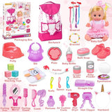 25-Piece Baby Doll Care Playset with 14 Doll Toys, Cradle, High Chair, Milk Bottle, Pacifier and Diaper for Girls and Boys Ages 3, 4, 5, 6+