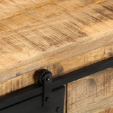 Solid Mango Wood Textured Sideboard Cabinet, 31.5 x 11.8 x 23.6, Retro Style