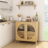 QCAI Sideboard Storage Cabinet with Glass Doors, 31.5×15.7×31.5 Inches, for Dining Room, Living Room, Hallway, or Entryway