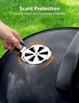 22-Inch Kettle Charcoal BBQ Grill with Lid Thermometer, Plated Steel Grates, Integrated Wheels and Slide-Out Ash Catcher for Patio, Picnic and Backyard Cooking
