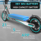 Foldable Adult Electric Scooter with APP Control, 19/25 Mph Max Speed and 21/25/35 Miles Range, 350/500/600W Motor, 8.5/10 Inflatable Tires, UL 2272 Certified