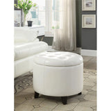 Pemberly Row Modern Round Ottoman with Ivory Faux Leather Fabric