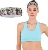 Stretchy Moisture-Wicking Sports Headband with Flowers on White Design for Women and Men, Running, Yoga and Gym Workouts