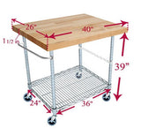 2-Tier Gourmet Kitchen Cart with 26 Deep x 40 Wide Maple Butcher Block Top