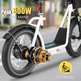 Caroma Peak 800W Fat-Tire Electric Scooter with 20X3 Tires, 20 MPH Top Speed, 30-Mile Range, Adjustable Seat, Detachable Basket, and Foldable Design