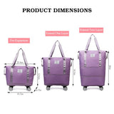 Expandable Rolling Duffle Bag with Foldable Design, Detachable Casters and Telescoping Handle, Wheeled Carry-On Weekender for Women and Men, Purple