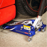 Blue Aluminum Racing Floor Jack with Rapid Pump, 1.5-Ton 3000-Lb Capacity and Low-Profile Lift