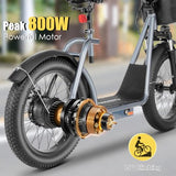 Caroma Peak 800W Fat-Tire Electric Scooter with 20X3 Tires, 20 MPH Top Speed, 30-Mile Range, Adjustable Seat, Detachable Basket, and Foldable Design