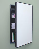 16×20 Austin Farmhouse Recessed Medicine Cabinet with Rounded Rectangle Metal Frame, Beveled Mirror & Glass Shelves, 14×18 in-Wall Opening, Powder-Coated Steel, Magnet Close, Brushed Nickel