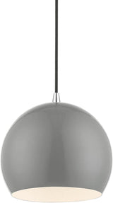 Livex Lighting Piedmont Globe Pendant, 1-Light Industrial Fixture, 15 Inches Tall and 10 Inches Wide, Shiny Light Gray with Polished Chrome