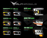 Alpha Owls 8710401 Crystal Headlights with Switchback Sequential LED Light Bar and Startup Light, Black and Amber, Fits 2009-2018 Dodge Ram 1500, 2500 and 3500 and 2019-2023 Classic Halogen Models