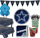 Dallas Cowboys Super Party Supplies by Party City for 36 Guests, Featuring Plates, Napkins, Table Covers, and Balloons