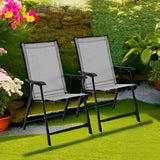 Yaheetech Set of 4 Outdoor Folding Dining Chairs with Armrests, Metal Frame & Backrest for Lawn, Garden, Yard or Poolside, Black