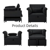 Convertible 3-in-1 Sleeper Sofa Bed with Pullout Bed and Side Pocket, Black Futon Loveseat for Living Room, Bedroom or Small Spaces